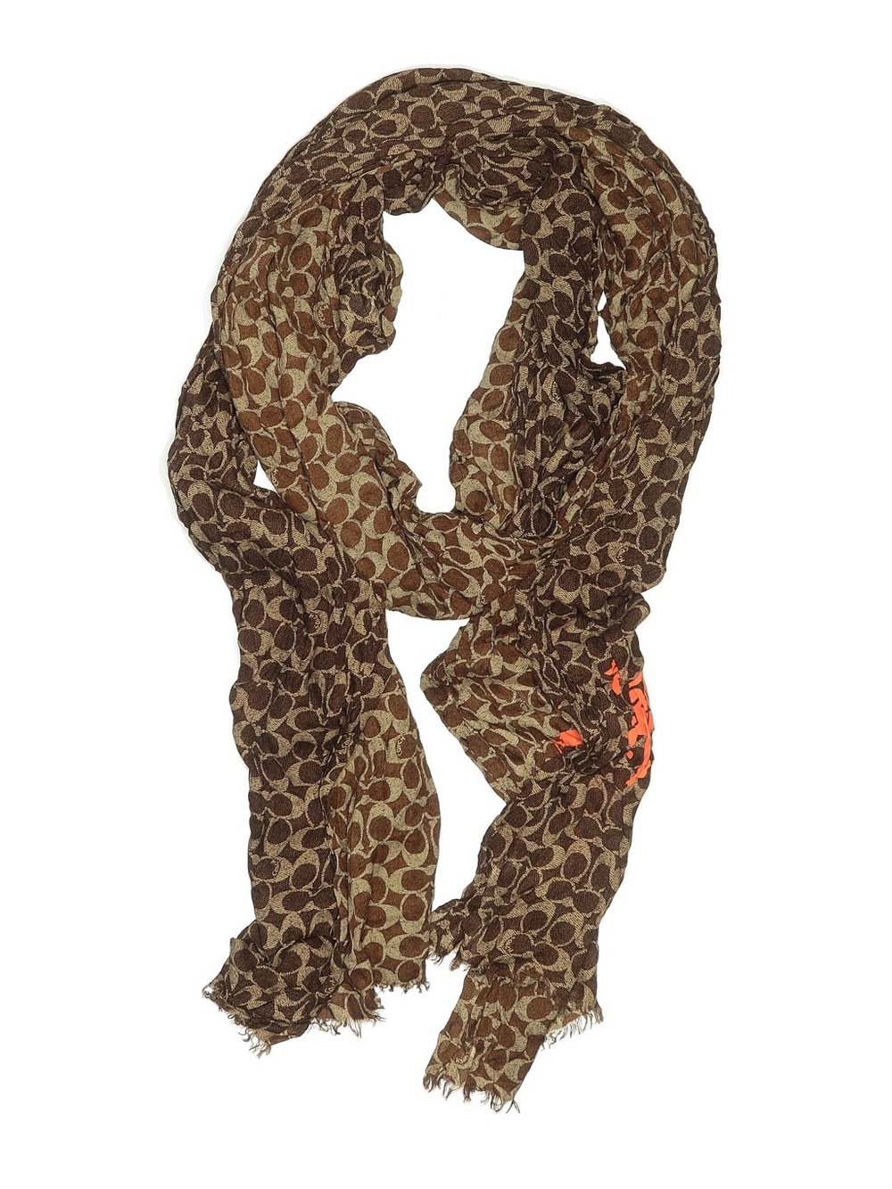Coach Brown & Tan Signature Logo Scarf with Accent